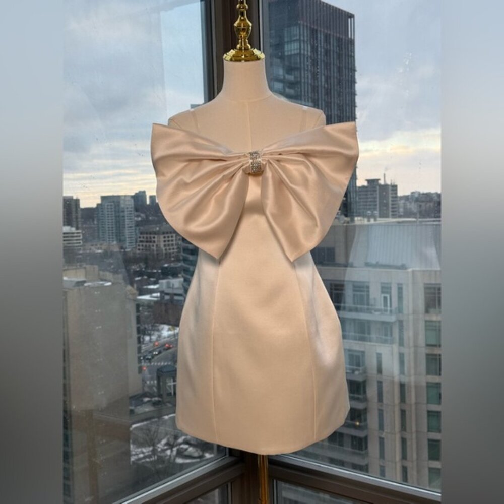 🆕 BRONX & BANCO 🧿 NWOT Evie White Strapless Bow Mini Dress, Sz M US 6 - Picture 10 of 15